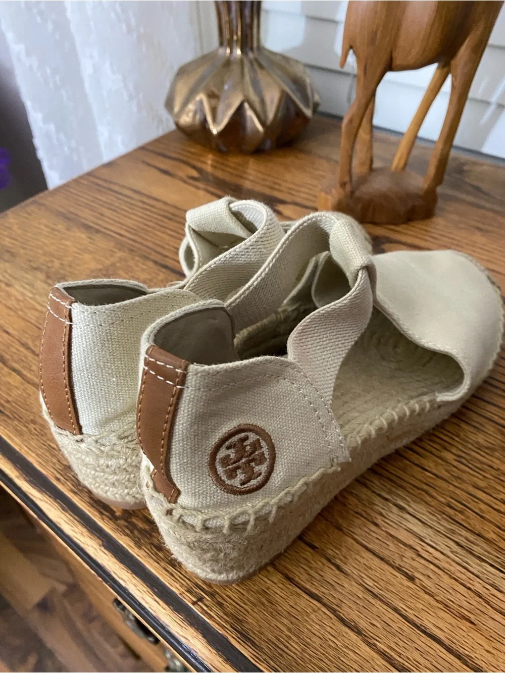 Tory Burch Neutral Beige Espadrille Wedge Sandals